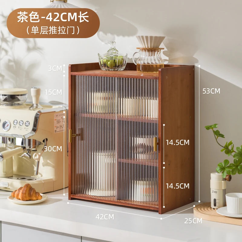 ‌Dustproof Cup Display Cabinet Glass Door Curio Shelf for Coffee Mugs Tabletop Drinkware Organizer for Dining Room/ Bar Counter
