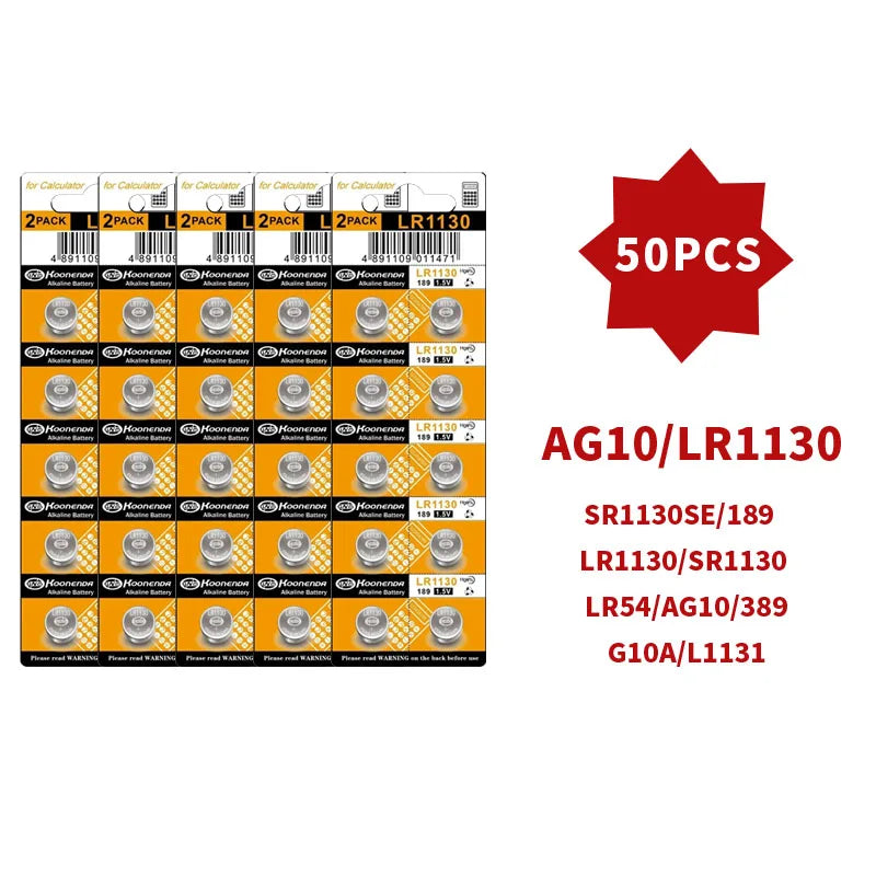 AG10 LR1130 1.55V Button Batteries (4-100PCS) - Alkaline Coin Cell for Watches,Calculators,Lasers, Toys - LR54 L1131 SR1130 389A