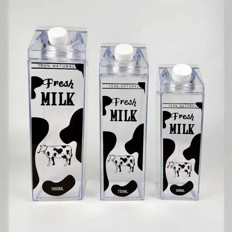 500/750/1000ML Milk Bottle Water Box Square Coffee Juice Tea Cup Transparent Milk Storage For Outdoor Sports Camping Gym