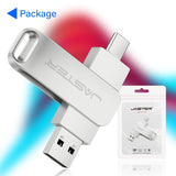 JASTER Metal USB TYPE-C 2 IN 1 Pen Drives 16GB silvery Flash Drive 64GB Commercial Affairs Gifts Memory Stick 4GB 8GB 32G U Disk