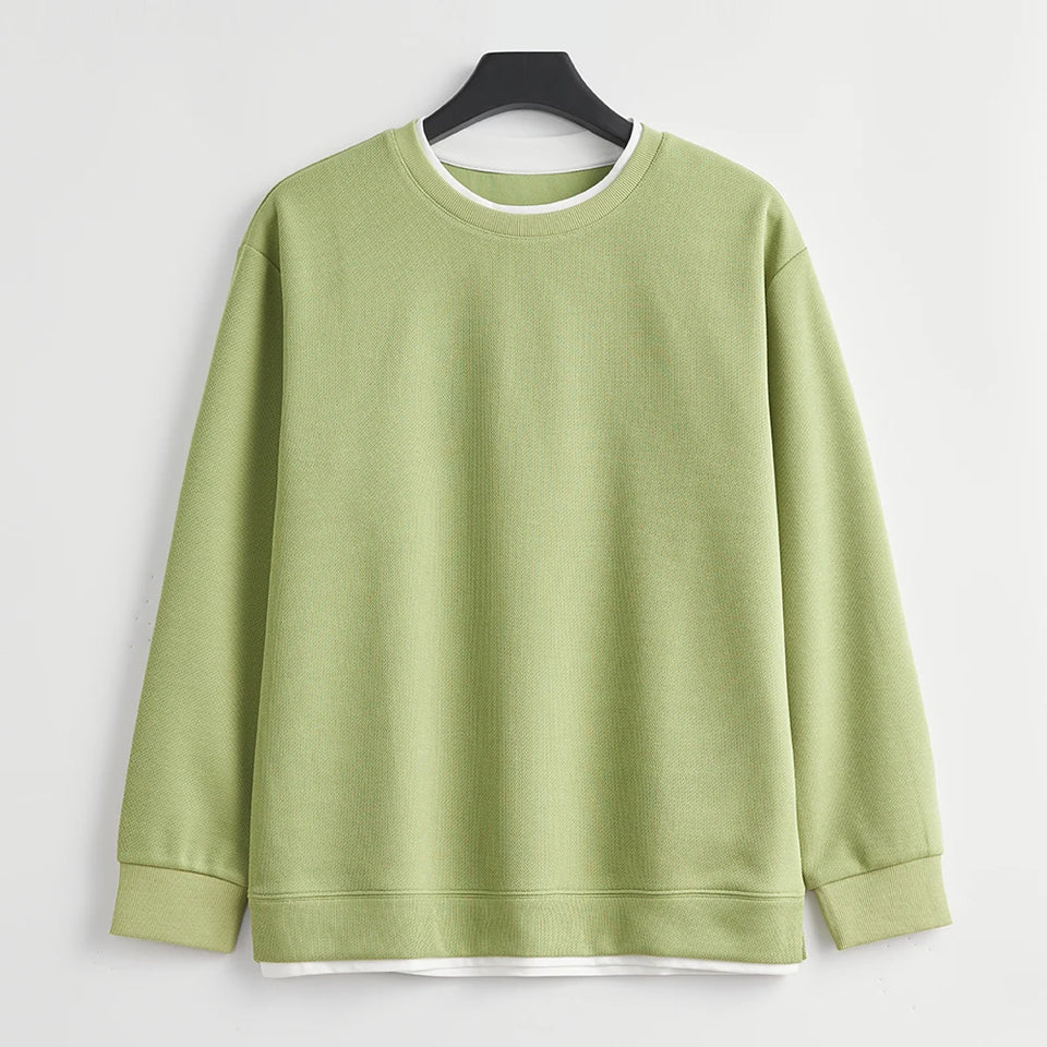 Men's Long Sleeve Casual Hoodie Loose Fit Round Neck White Top For Spring Autumn Versatile Sweatshirt Trendy Brand Men's Wear