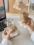 Restaurant Bear Shape Glass Cups, Cute Cartoon Animal Transparent Juice Cups for Children,Office Coffee Mugs Party Water Jar