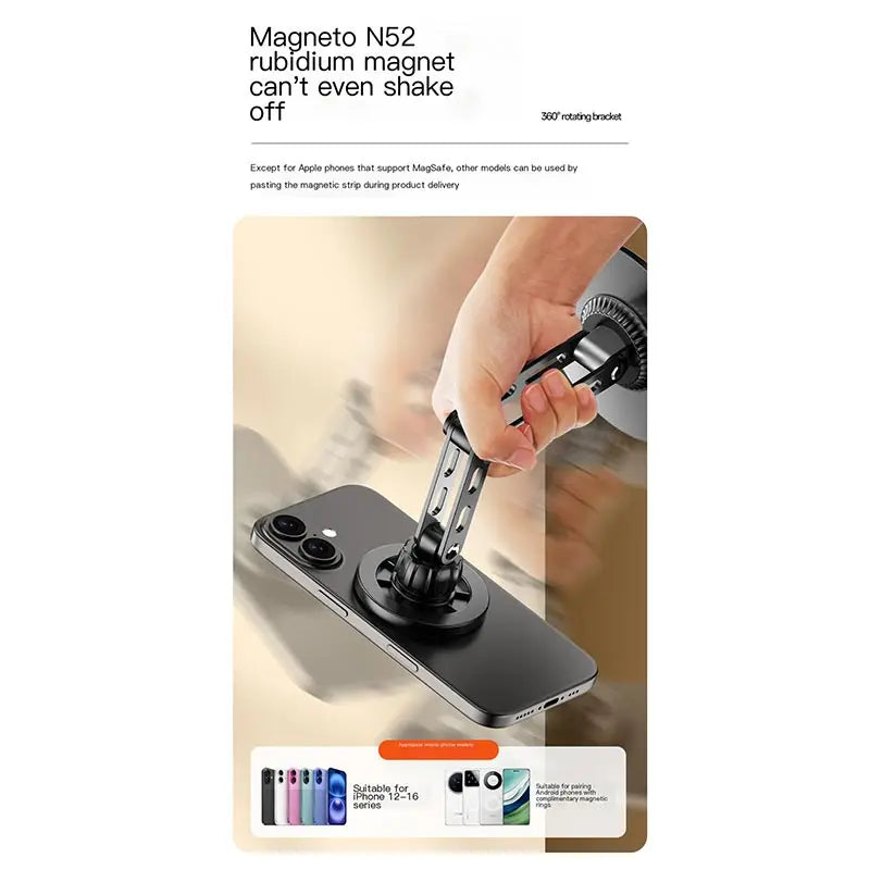 Magnetic Metal Phone Stand for Desk, 360° Rotating & 3-Axis Adjustable Height Hands-Free Live Streaming & Bedside Tablet Holder
