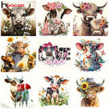 Huacan New Arrivals Diamond Painting Animal Cow 5D Diy Diamond Painting Flower Set Handmade Gift Decorations For Home