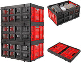 55L Heavy-Duty Collapsible Plastic Crate Foldable Storage Basket with Side Handles, Stackable Design for Food Drinks Books Tools