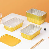 Aluminum Foil Lunch Box Gold Sealed Disposable Takeaway Packaging Commercial Resistant Tin Paper Box With Lid