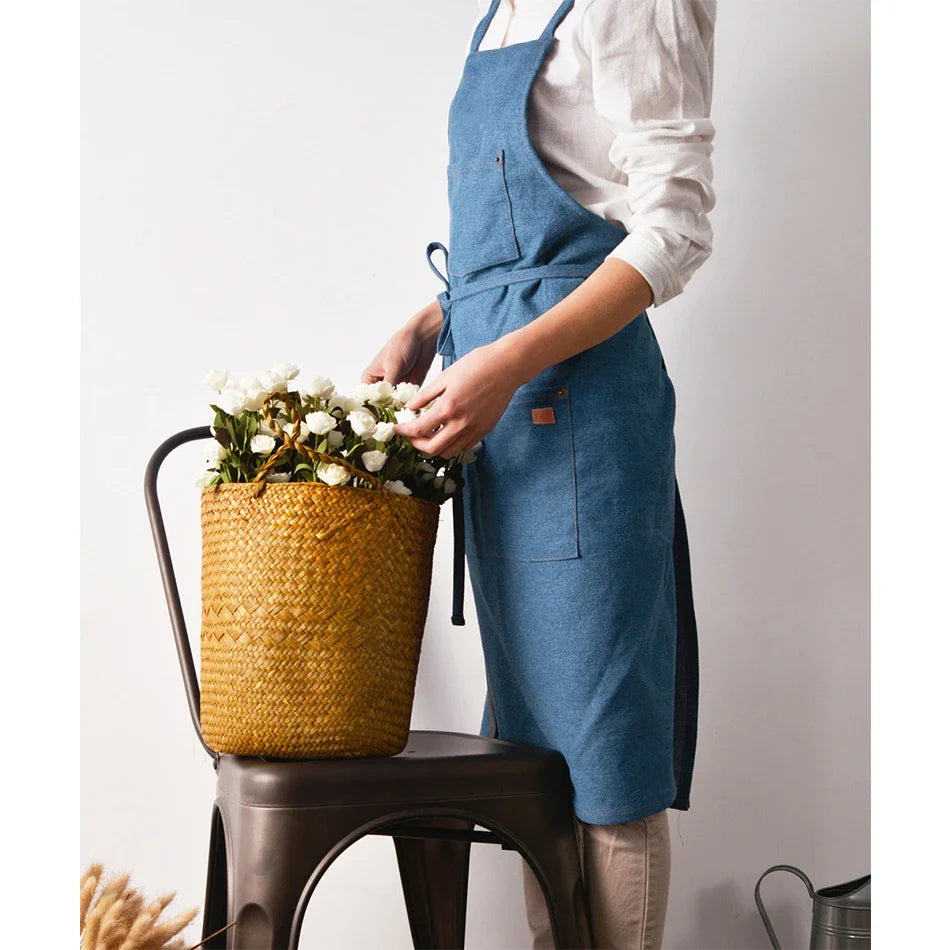 Cotton Denim Aprons Gardening Coffee Shop Kitchen Cooking Baking BBQ Cleaning Painting Restaurant Stylish Design Florist Apron