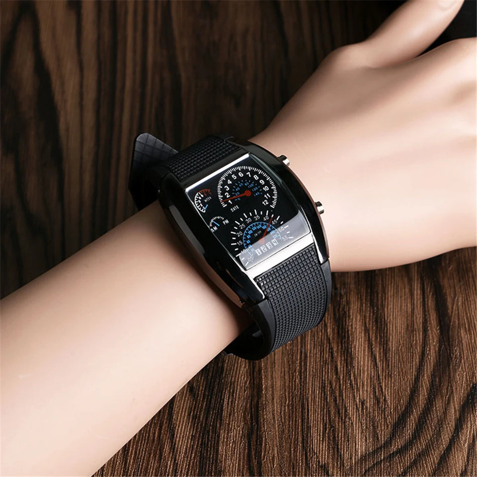 Barrel shaped Men's watch Fashion Sport LED Dashboard Pattern Dial Digital Wrist Watch Gift Digital LED Sports Watch Gifts Mens