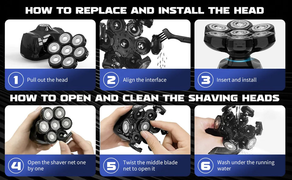 SEJOY Head Shavers for Bald Men Multifunctional 7D 6-in-1 Electric Razor with Nose Hair Trimmer Waterproof Men Grooming Kit