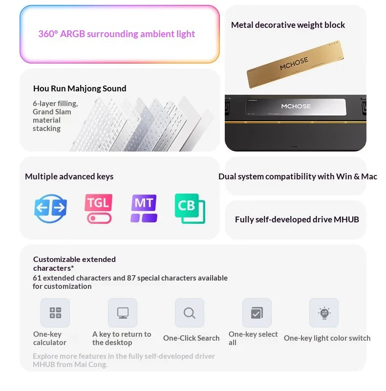 MCHOSE K99 V3 Mechanical Keyboard Tri-Mode Wireless ARGB Control Knob 10000mAh Dual 8K 0.125ms Hot-Swappable Custom Game Keyboar