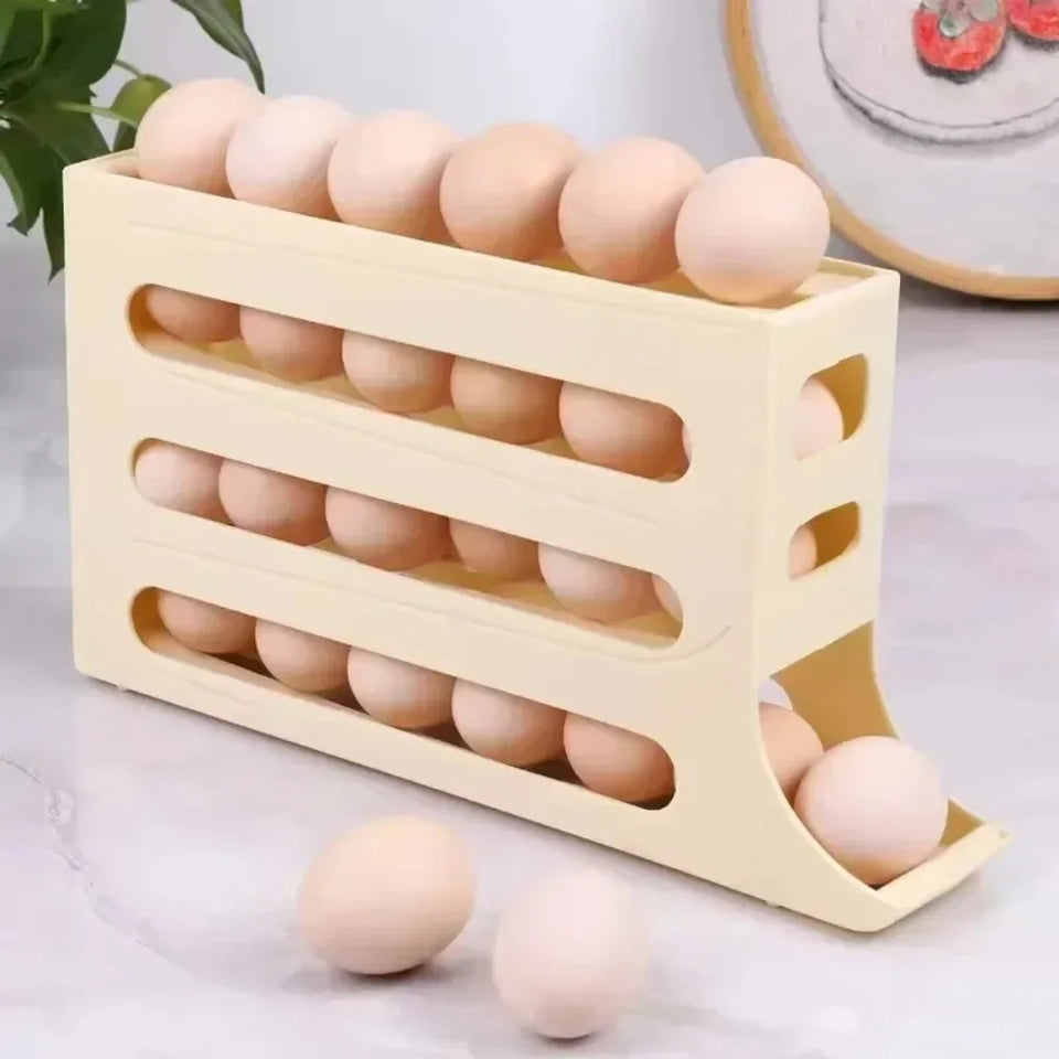 4 Layer Automatic Rolling Egg Dispenser Refrigerator Storage Box Fridge Organizer Rack for Kitchen