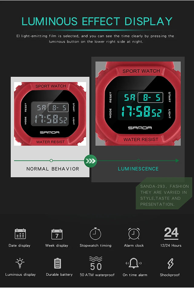 SANDA G Style Digital Watch Men Waterproof Ms Watch Sport Men Watches Boy Girl Electronic Clock Relogio Masculino Relógio Mulhe
