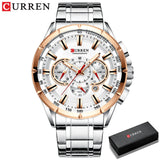 CURREN 8363 Casual Sport Chronograph Men's Watches Stainless Steel Band Wristwatch Big Dial Quartz Clock with Luminous Pointers