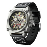 FeelNever Creative Automatic Movement Men's Watches Hollow Fashion Casual Sport Military Leather Waterproof Mechanical Watch+Box