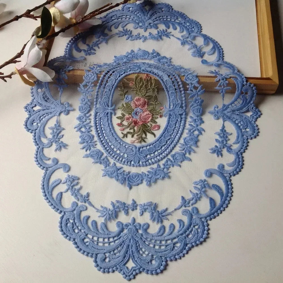 New Oval Lace Embroidery Table Place Mat Ins Christmas Pads Cloth Placemat Cup Coffee Tea Coaster Doily Kitchen Table Decoration