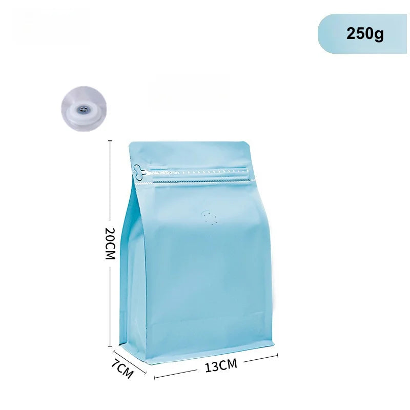 StoBag 50pcs 250g Coffee Beans Packaging Bag with Valve Aluminum Foil Heat Sealing for Powder Tea Nuts Storage Reusable Pouch