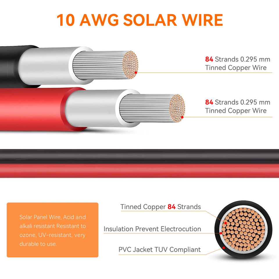 US Stock Solar Extension Cable 10AWG 100M 50M 30M 25M 6mm2 IP67 Solar Power Cable Red Black For PV Panel Connection Home RV Boat
