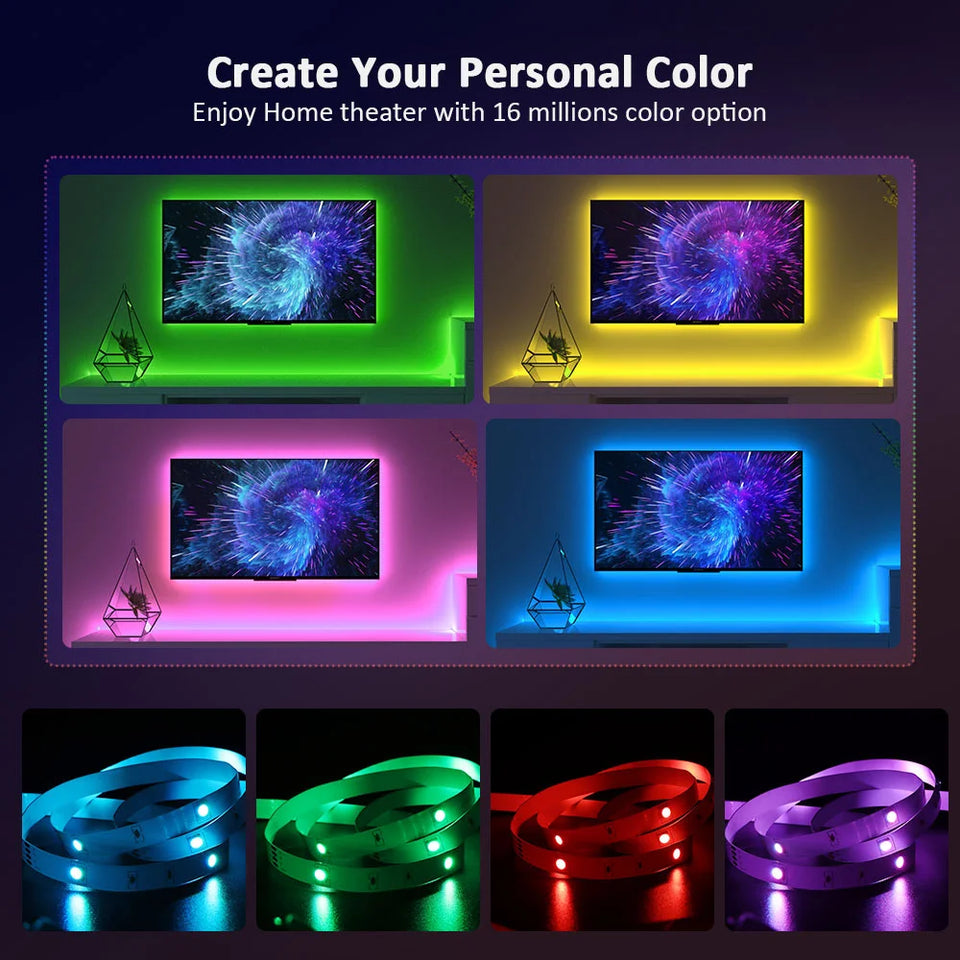 RGB 5050 LED Strip Lights Remote App Control TV Backlight Flexible Ribbon Tape USB 5V Led Light for PC Gaming Room Decoration