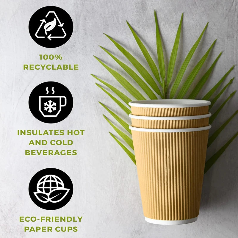 30pack Yellow Ripple Coffee Paper Cups 8oz Disposable Coffee Cups With Lids for Cold/Hot Beverages Travel Office Paper Cups