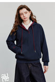 TOYOUTH Women Hoodies Sweatshirt 2025 Autumn New Contrasting Color Embroidery Splicing Hooded Pullover Tops