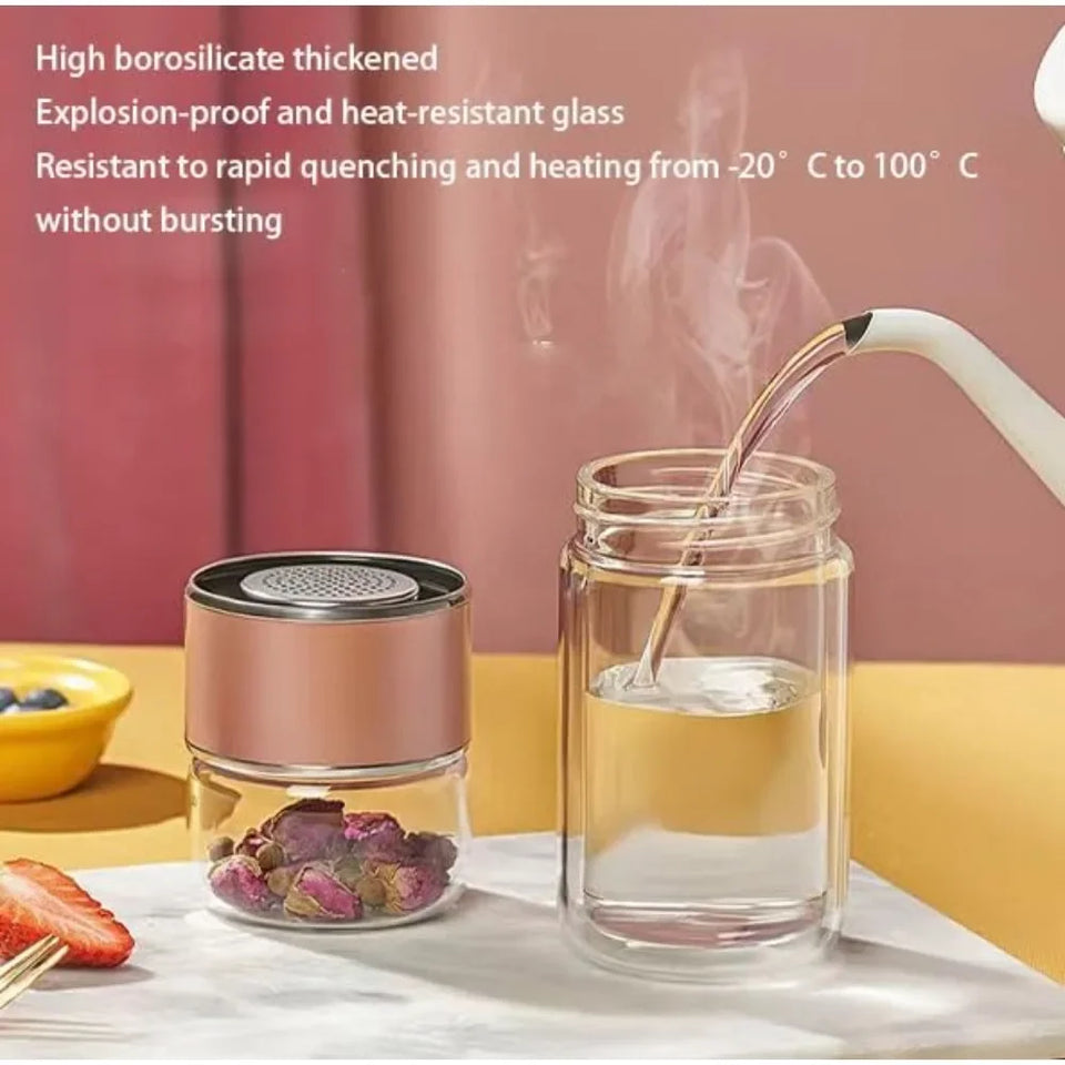 420ML Tea Cup Easy To Clean Glass Tea Cup with Double-layer Tea Infuser Tea Infuser Water Cup Suitable for Office Outdoor Travel