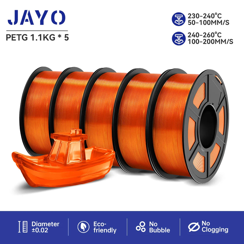 JAYO filaments petg 5Rolls Mixed colors 3D Printer Filament 1.75mm 100% No Bubble FDM 3D Printer Materials DIY Gift 1.1KG/1rolls
