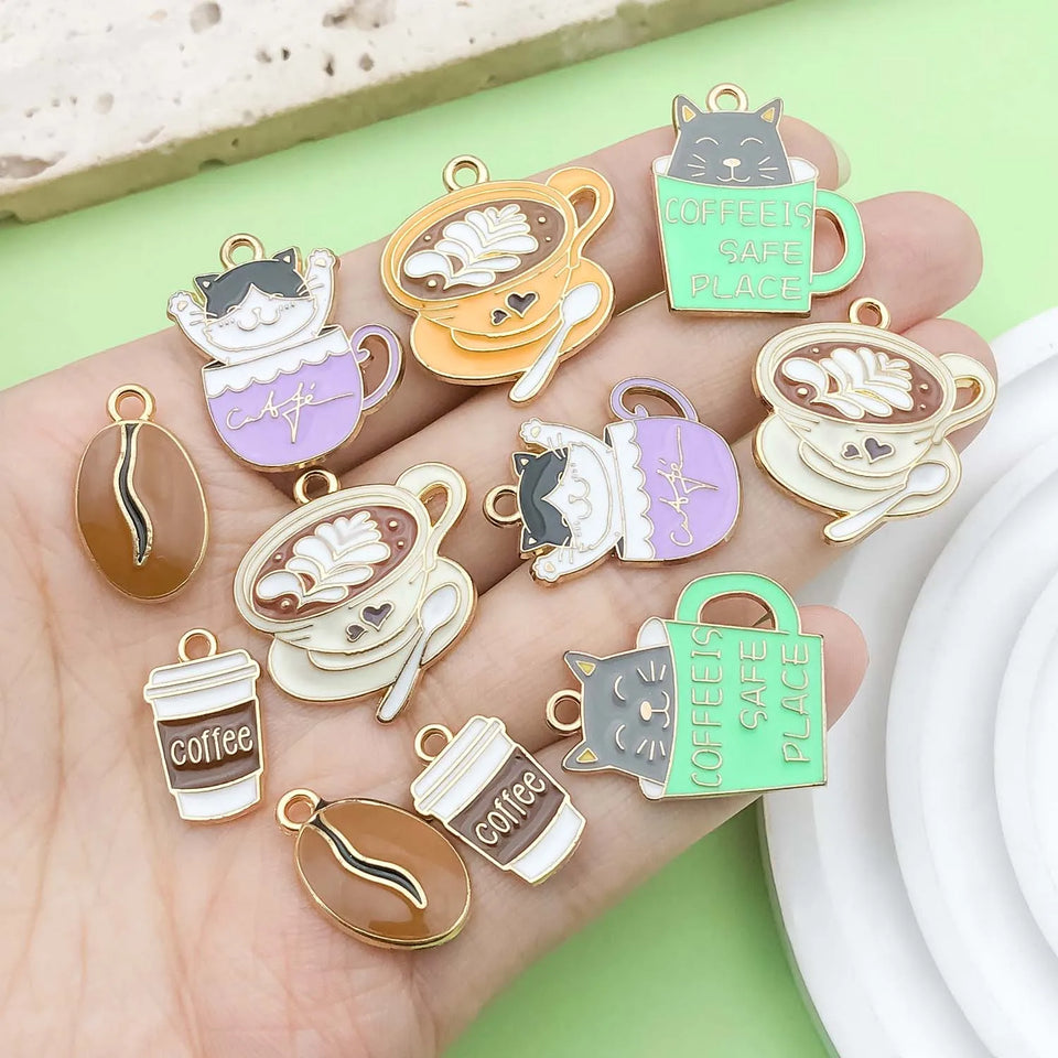 10/20pcs Coffee Charms Alloy Coffee Cup, Coffee Bean Design Pendants for DIY Bracelet Necklace Jewelry Making Accessories