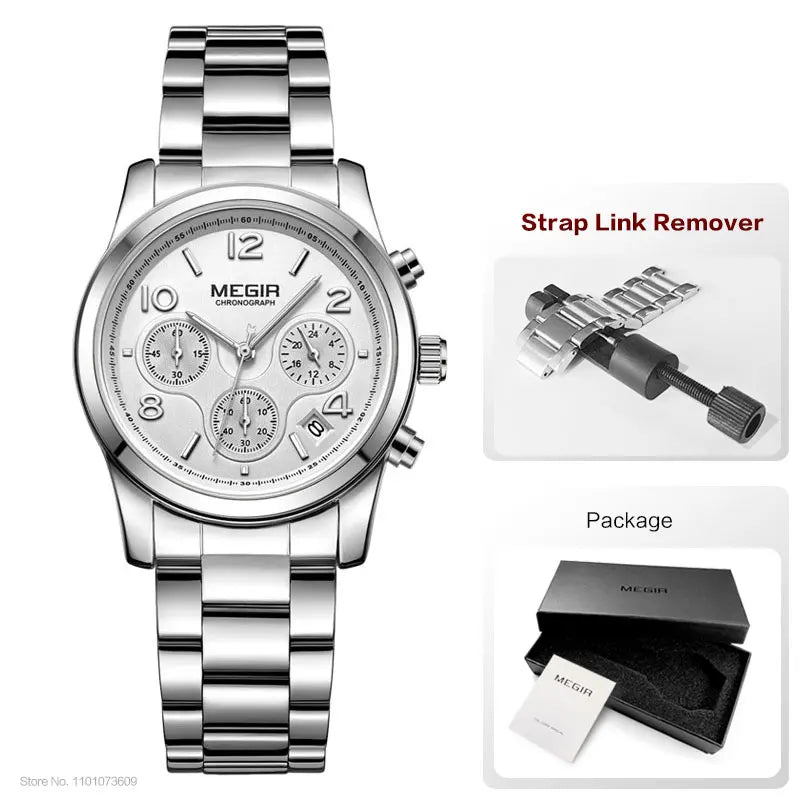 Megir Ladies Watch Chronograph Quartz Watches Women Top Brand Luxury Rose Gold Wristwatch Relogio Feminino часы женские 2057