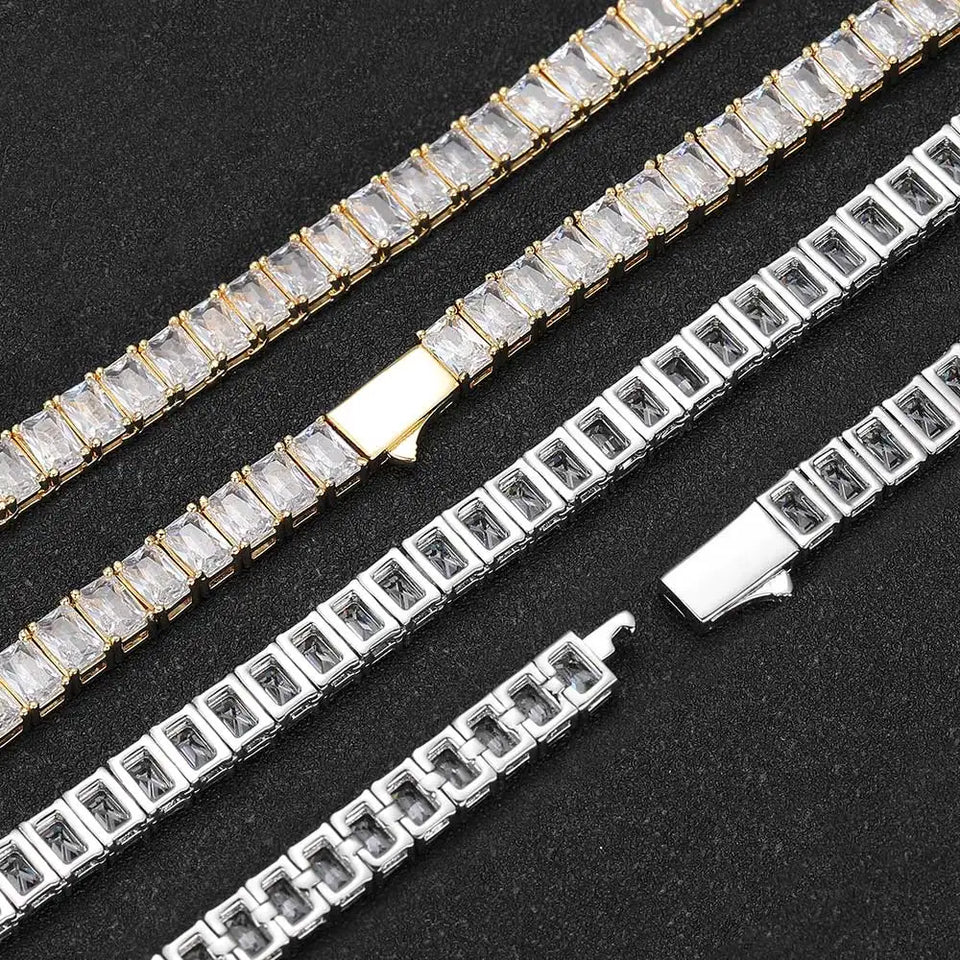 New Arrivals 6mm Baguette Diamond Silver/Gold Plated Hip Hop Jewelry Iced Out Tennis Chain Necklace Gift For Women/Men