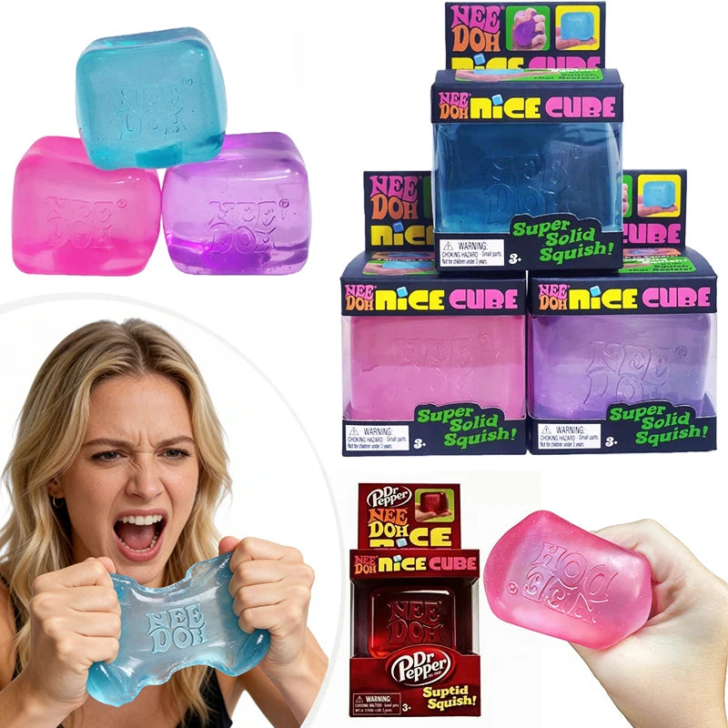 2026 NeeDOH Nice Cube Super Squeeze Sensory Fidget Toy Translucent Red Stress Relief Squishy Cube for Kids Adults Anxiety Relief