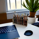 67-Slot Premium Wooden Brush Holder - Durable Artist Desk Organizer, Pencil & Paint Brushes Storage, Elegant Art & Craft Supplies