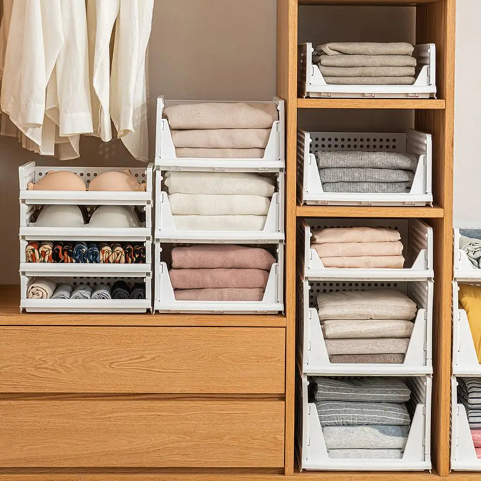 Stackable Wardrobe Drawer Cabinet Organizer Drawer Clothes Closet Storage Box Shelves Plastic Layered Partitions Storage Rack
