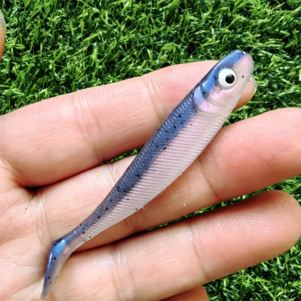 MUKUN 10pcs 60mm 2g Soft Lures Baits Fishing Lure Leurre Shad Double Color Silicone Bait T Tail