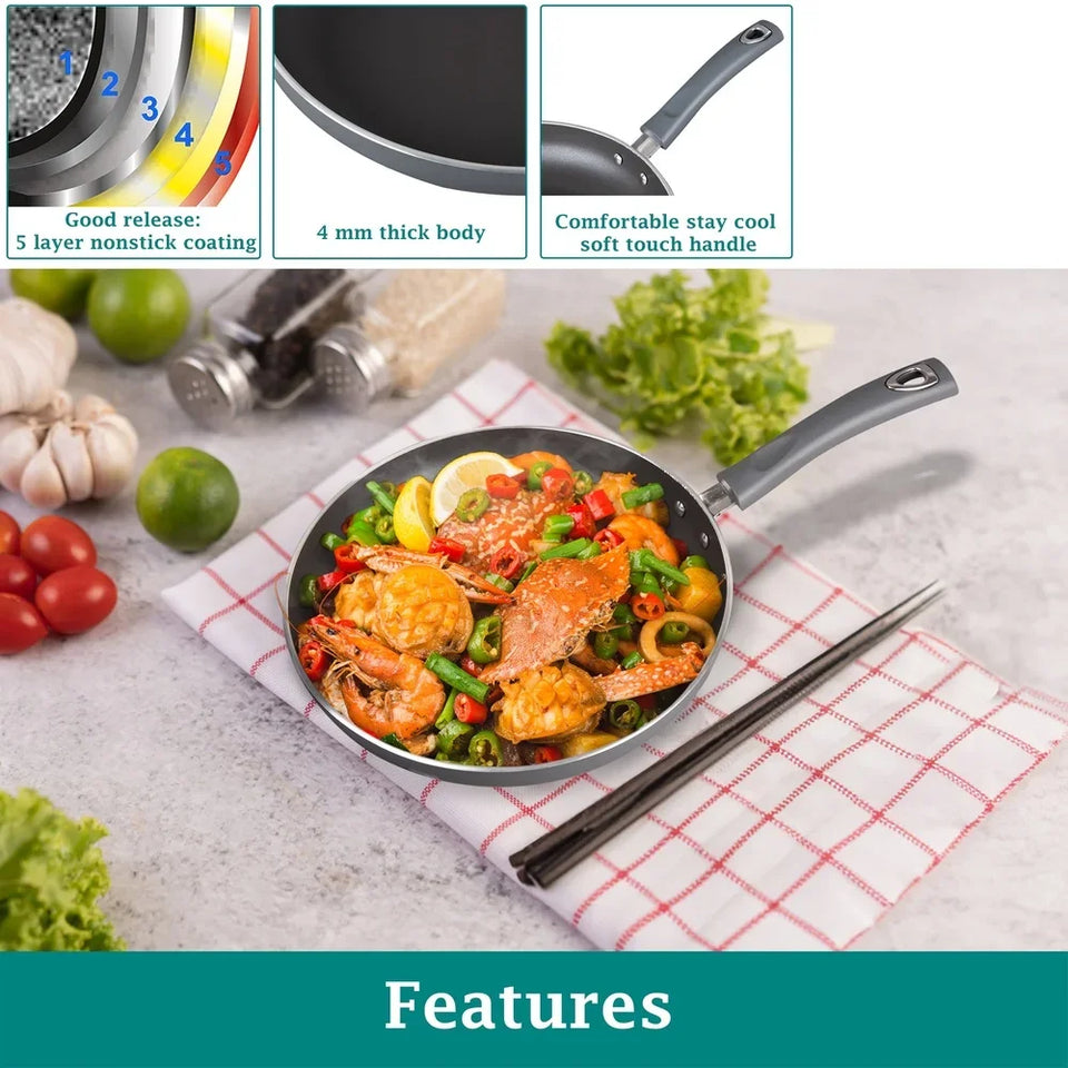 10 Inch Heavy Duty Nonstick Aluminum Skillet Easy Release Dishwasher Safe Anti-Slip Handle Perfect Everyday Cooking