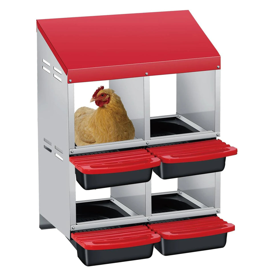 Multi-Compartment Metal Chicken Nesting Box Automatic Roll-Out Egg Collection Waterproof Steel Laying Box for Hens Ducks Rabbits