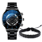 2PCS Men Business Watches Fashion Steel Band Male's Analog Quartz Watch Leather Bracelet Set Reloj Hombre（Without Box