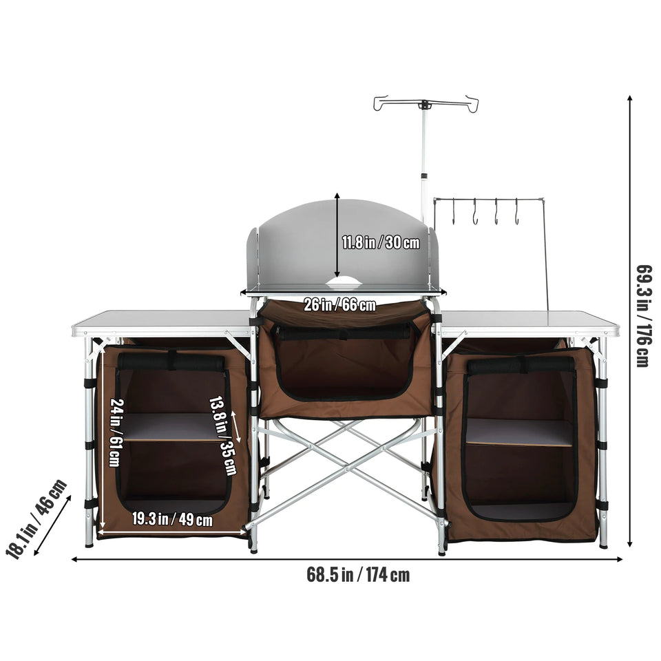 SucceBuy Camping Outdoor Kitchen Table Cabinet Foldable Folding Cooking Storage Rack X-Shaped Aluminum Alloy Bracket for BBQ