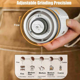 Portable Electric Burr Coffee Grinder 13W 200ml USB Rechargeable Adjustable Setting Cordless Coffee Bean Grinder with Cleanin