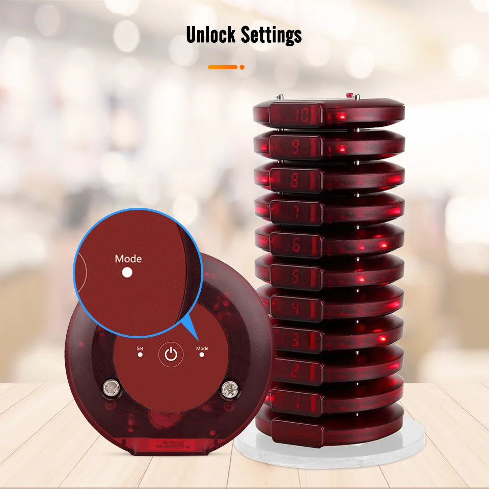 RETEKESS T119 Wireless Restaurant Paging System Coaster Vibrater Buzzer Receiver 2-Way Charge for Cafe Food Trucks
