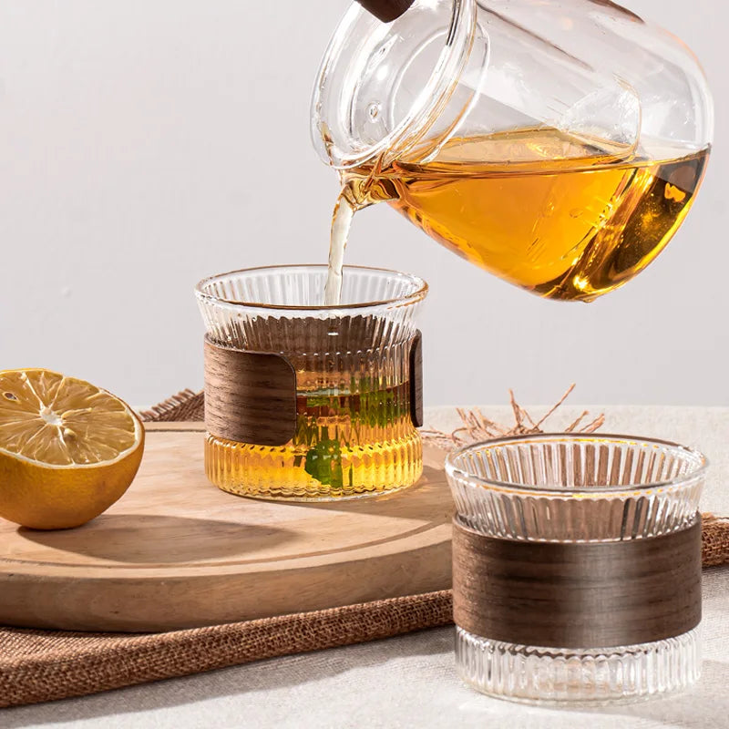 Glass Coffee Mug Japanese Style  Walnut Cup SleeveTransparent Kawaii Cup Coffeeware Beautiful Tea Mugs Beer Mug Cute Mug