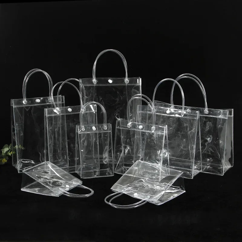 1-50PCS Clear Tote Waterproof Bag Reusable PVC Clear Shopping Bag Shoulder Handbag Environmentally Travel Storage Bag Shoes Bag