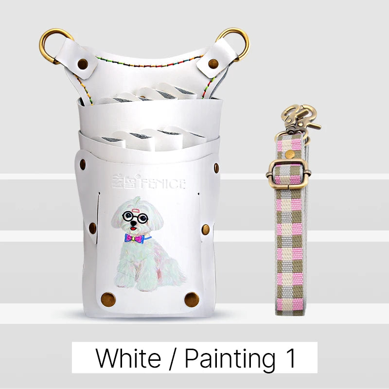 Fenice scissors storage bag,hold 8 scissors, 8 paintings, 6 colors cowhide,waist bag, pet beautician, barber's special waist bag