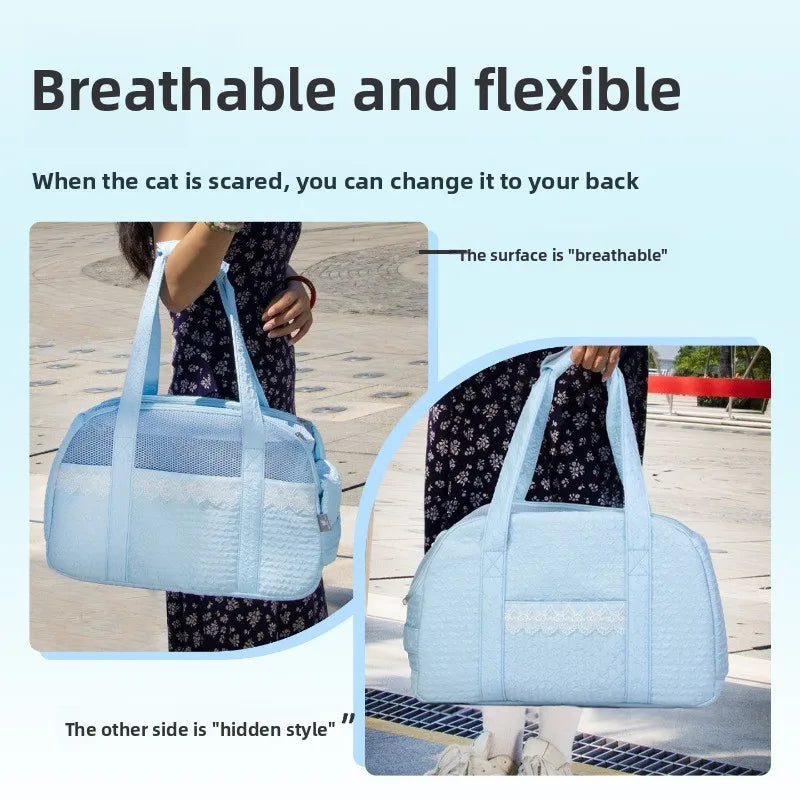 Pink Lace Cat Carrier Pet Backpack Breathable Small Dog Bag Shoulder Handheld Outing Pet Seat Carrier Pack Puppies Breathable