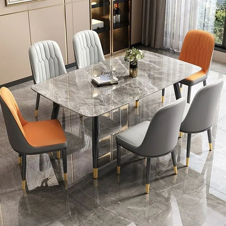Decorative Furniture Luxury Modern Cheap Marble Stone Metal Restaurant Kitchen Hotel Use Elegant Dining Table Set