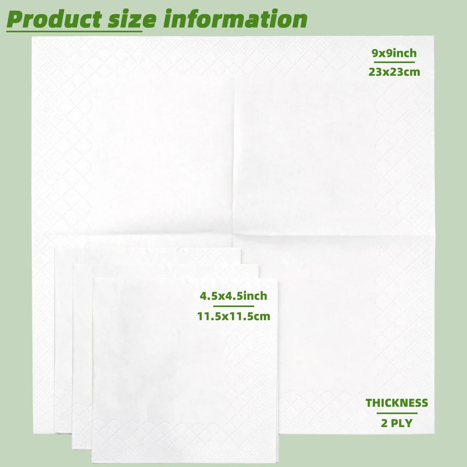 600 and 300 Pieces of White Napkins, 9× 9inch Double-Layer Disposable Dining Napkins, Foldable to 4.5× 4.5inch , Soft and Absorbent, Suitable for Home, Restaurant, Wedding, Party, and Commercial Use