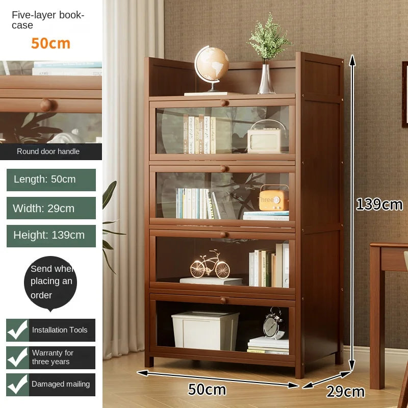 Bookshelf, bookcase, dust-proof floor-standing storage rack, household children and students storage rack with doors
