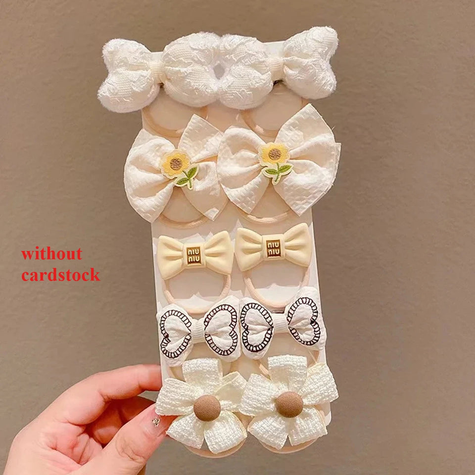 10PCS/Set Milk Coffee Girl Hair Ropes Cute Rabbit Bow Baby Princess Ponytail Rubber Bands Hair Accessory for Girl