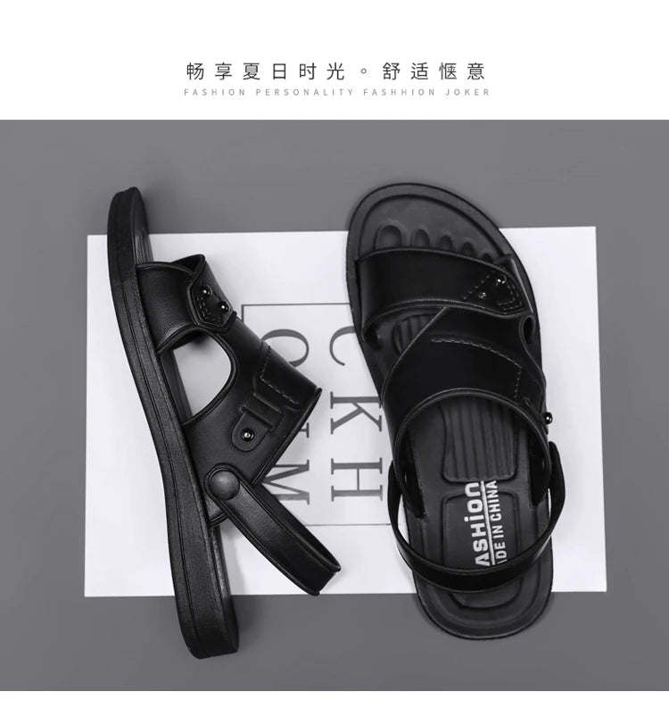 Summer Men's Sandals Leisure Beach Shoes Male Holiday Slippers Outdoor Retro Comfortable Casual Sandals leather Men Slippers