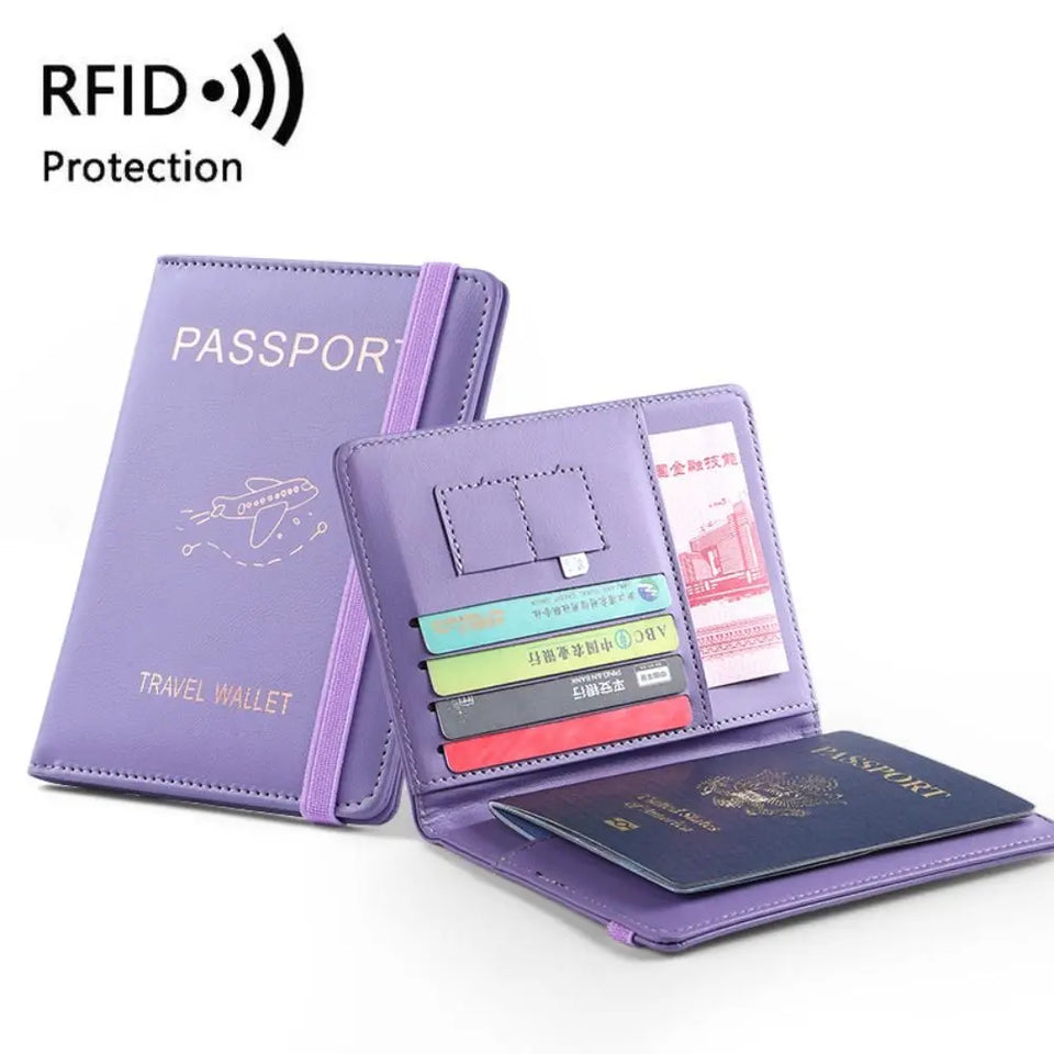New Solid Color Passport Holder RFID Blocking Ticket Slot Clip Protective Cover Protector Leather Travel Card Bag