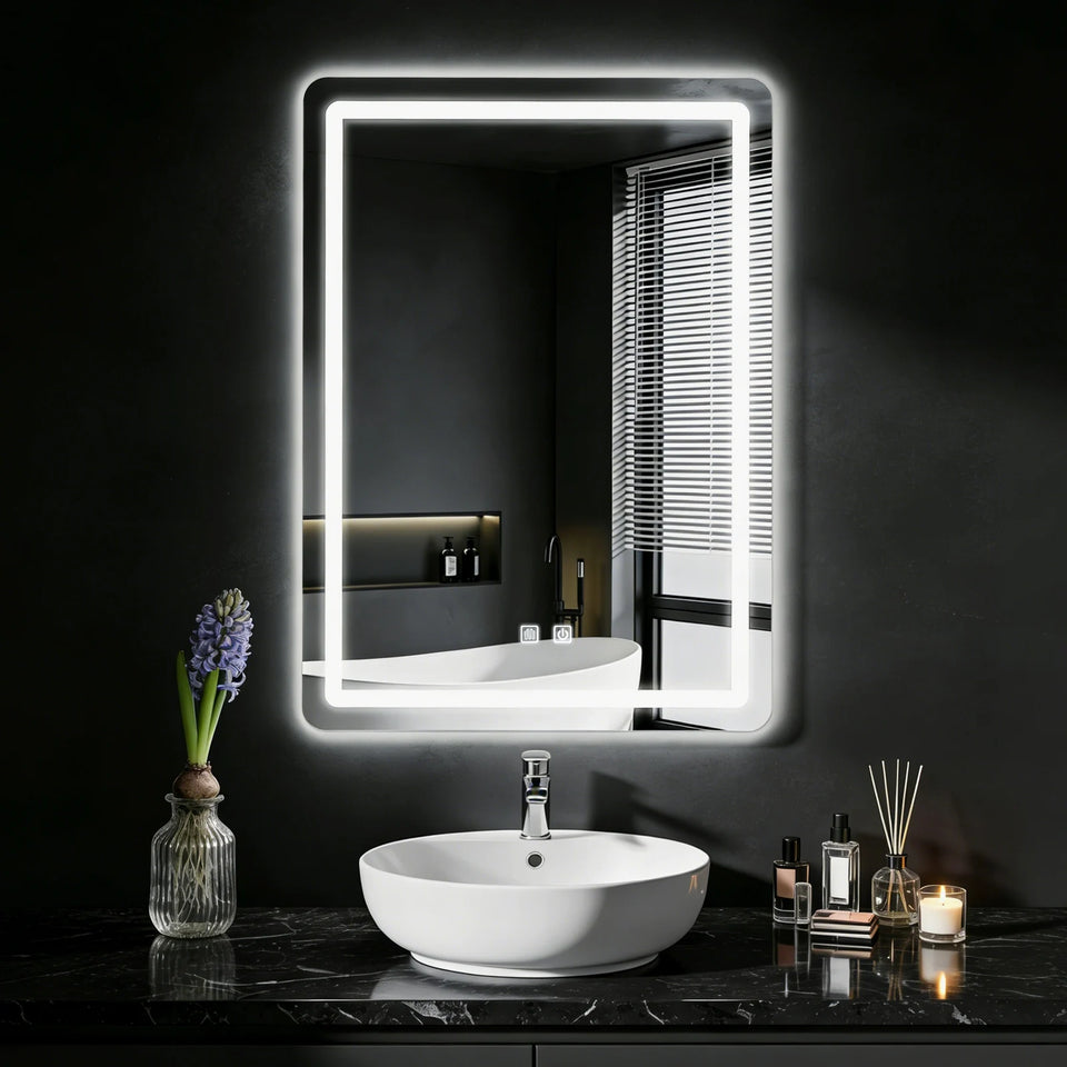50x70cm LED Bathroom Mirror Vanity Mirrors with Backlit Lights Fogless Makeup Mirror Wall Mounted with Demister